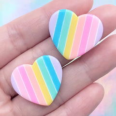 Rainbow Heart Decoden Cabochons | Kawaii Phone Case Deco | Toddler Hair Jewelry Making | Hair Bow Center (2 pcs / 25mm x 23mm)