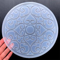 Mandala Coaster Silicone Mold | Hollow Coaster with Mandala Flower Pattern | Resin Home Decor (195mm)