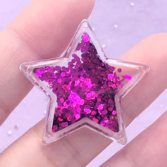 DEFECT Kawaii Star Shaker Charm with Glitter | Glittery Resin Cabochon with Shaker Oil | Cute Decoden Supplies (1 piece / Magenta / 34mm x 33mm)
