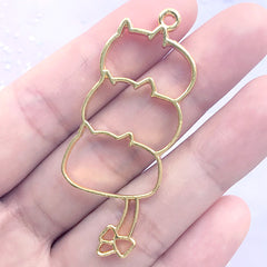 Fat Cat Skewer Open Bezel Pendant | Kawaii Kitty Deco Frame for UV Resin Filling | Pet Jewelry Making (1 piece / Gold / 21mm x 53mm)