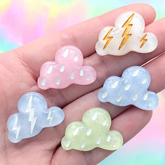 Assorted Cloud Cabochons | Thunder and Rain Weather Embellishments | Kawaii Decoden Supplies (5 pcs / Mix / 27mm x 19mm)