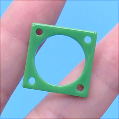 Square Acrylic Connector Charm | Colourful Retro Earrings Making | Chunky Geometric Jewelry DIY (1 Piece / Green / 20mm)