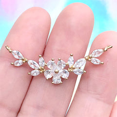 Rhinestone Flower Connector Pendant | Bling Bling Floral Charm | Luxury Jewellery Supplies (1 piece / Gold / 37mm x 14mm)