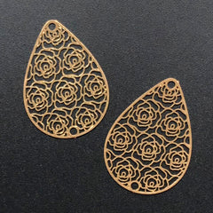 Filigree Rose Teardrop Bookmark Charm | Ornate Embellishments | Metal Resin Inclusions | UV Resin Jewelry DIY (2 pcs / 20mm x 28mm)
