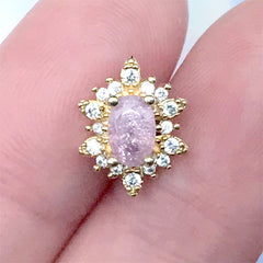 Pink Rhinestone Nail Charm | Bling Bling Metal Embellishment | Luxury Nail Designs (1 piece / Gold / 10mm x 12mm)