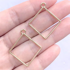 Square Open Bezel Charm for UV Resin Filling | Geometric Deco Frame Pendant | Geometry Jewellery Findings (2 pcs / Gold / 28mm x 31mm)