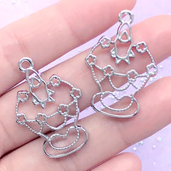 CLEARANCE Cupcake and Candle Open Bezel Charm | Sweet Deco Frame for UV Resin Filling | Kawaii Jewelry Making (2 pcs / Silver / 23mm x 33mm)