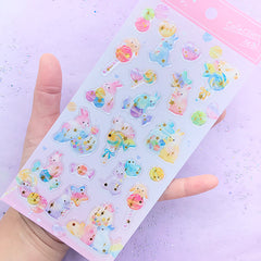 Rabbit and Lollipop Stickers | Cute Animal and Candy Epoxy Stickers | Kawaii Embellishments | Clear PVC Sticker