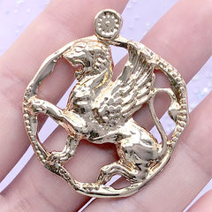 CLEARANCE Winged Lion Charm | Mythological Creature Pendant | Magical Girl Jewelry Supplies (1 piece / Gold / 38mm x 43mm)
