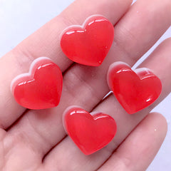 Heart Jelly Candy Cabochons | Faux Candies | Sweet Decoden Supplies | Kawaii Phone Case Deco (4 pcs / Red / 17mm x 14mm)