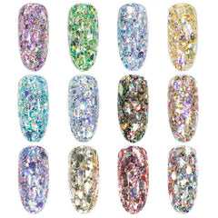 Iridescent Hexagon Confetti Flakes | Aurora Borealis Mermaid Scales | Glittery Rainbow Sprinkles | Holographic Glitter | Kawaii Craft Supplies (Set of 12 AB Colors)