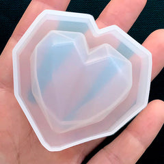 Faceted Heart Silicone Mold | Kawaii Resin Cabochon Mould | Decoden Supplies | Clear Soft Mold | Resin Art (44mm x 43mm)