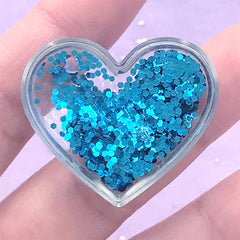 DEFECT Heart Shaker Cabochon with Glitter | Glittery Resin Shaker | Kawaii Decoden Piece | Phone Case Decoration (1 piece / Blue / 35mm x 30mm)