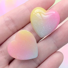 Rainbow Heart Cabochon | Kawaii Decoden Cabochons | Resin Embellishment (3 pcs / 23mm x 23mm)