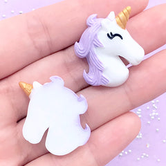 CLEARANCE Cute Unicorn Head Cabochon | Magical Girl Decoden Supplies | Resin Cabochons | Kawaii Jewelry DIY (2 pcs / Purple / 24mm x 28mm)