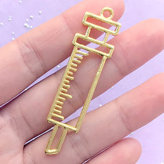 Syringe Open Bezel | Medical Charm | Kawaii Goth Deco Frame for UV Resin Filling | Resin Jewelry Supplies (1 piece / Gold / 16mm x 59mm)