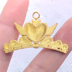 Kawaii Winged Heart Crown Bezel Charm | Magical Girl Enamel Jewelry Making (1 piece / Gold / 40mm x 26mm)