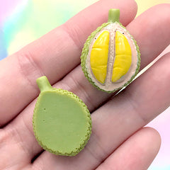 Miniature Durian Cabochons | Dollhouse Fruit Embellishment | Kawaii Sweet Deco | Fake Food Jewelry DIY (2 pcs / 19mm x 27mm)