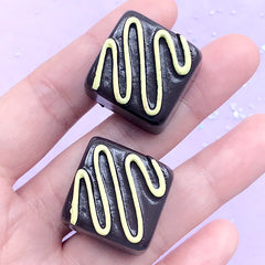 CLEARANCE Square Truffle Chocolate Cabochons | Faux Candy Embellishment | Resin Decoden Pieces | Kawaii Craft Supplies (2 pcs / Dark Brown / 23mm x 16mm)