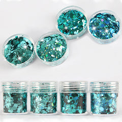 Chunky Hexagon Glitter Mix in AB Blue Green Teal (4 pcs) | Iridescent Confetti | Filling Materials for Resin Crafts (1-3mm)