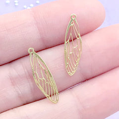 Small Insect Wing Metal Bookmark Charm | Butterfly Deco Frame | Kawaii UV Resin Jewellery DIY (2 pcs / 6mm x 20mm)