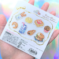Bakery and Breakfast Sticker Flakes | Croissant Melon Bread Muffin Bagel Sandwich Milk Stickers | Planner Decoration (8 Designs / 48 Pieces)