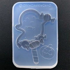Kawaii Ghost Lollipop Candy Shaker Silicone Mold (2 Cavity) | Creepy Cute Popsicle Mould | Halloween Resin Shaker Charm DIY