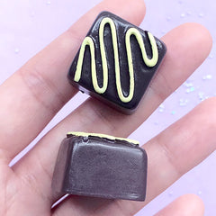 CLEARANCE Square Truffle Chocolate Cabochons | Faux Candy Embellishment | Resin Decoden Pieces | Kawaii Craft Supplies (2 pcs / Dark Brown / 23mm x 16mm)