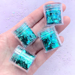 Chunky Hexagon Glitter Mix in AB Blue Green Teal (4 pcs) | Iridescent Confetti | Filling Materials for Resin Crafts (1-3mm)