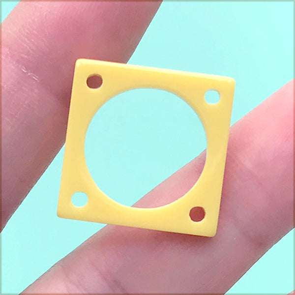 Retro Square Connector Charm | Colorful Chunky Earrings DIY | Geometry Jewelry Making (1 Piece / Yellow / 20mm)