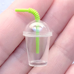 Kawaii Dollhouse Bubble Tea Cup with Dome Lid and Straw | Miniature Boba Tea Cup | Doll Food Crafts (1 Set / Green / 14mm x 21mm)