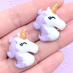 CLEARANCE Cute Unicorn Head Cabochon | Magical Girl Decoden Supplies | Resin Cabochons | Kawaii Jewelry DIY (2 pcs / Purple / 24mm x 28mm)