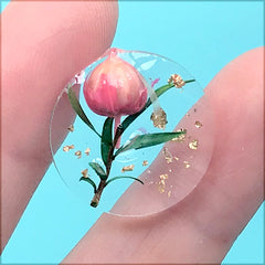 Dried Flower Bud Cabochon with Gold Foil | Round Floral Cabochon for Pendant Making | Resin Jewelry DIY (1 Piece / 20mm)