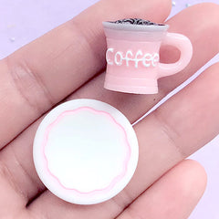 Coffee Cup and Saucer Cabochons in 3D | Miniature Drink | Dollhouse Food | Kawaii Sweet Deco | Phone Case Decoden (1 set / Pink)