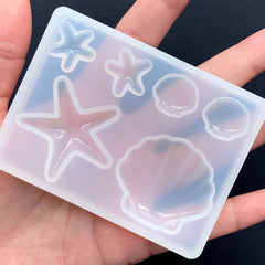 Seashell and Starfish Soft Mold (6 Cavity) | Ocean Sea Marine Life Mold | Clear Silicone Mold for UV Resin | Epoxy Resin Mold