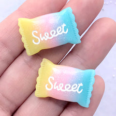 Rainbow Gradient Candy Cabochons | Glittery Decoden Embellishment | Kawaii Sweet Deco (2 pcs / Yellow Pink Blue / 17mm x 25mm)