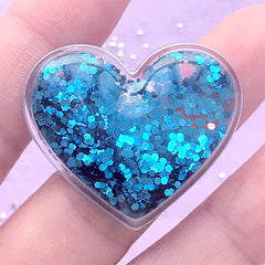 DEFECT Heart Shaker Cabochon with Glitter | Glittery Resin Shaker | Kawaii Decoden Piece | Phone Case Decoration (1 piece / Blue / 35mm x 30mm)