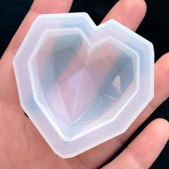 Faceted Heart Silicone Mold | Kawaii Resin Cabochon Mould | Decoden Supplies | Clear Soft Mold | Resin Art (44mm x 43mm)