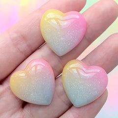 Rainbow Heart Cabochon | Kawaii Decoden Cabochons | Resin Embellishment (3 pcs / 23mm x 23mm)