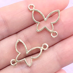 Small Butterfly Open Bezel | Butterfly Connector Charm | Insect Deco Frame | Kawaii Resin Jewellery Supplies (2 pcs / Gold / 18mm x 18mm)