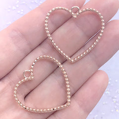 Heart Deco Frame with Beaded Border | Kawaii Open Bezel Pendant for UV Resin Filling | Resin Jewellery DIY (2 pcs / Rose Gold / 29mm x 28mm)