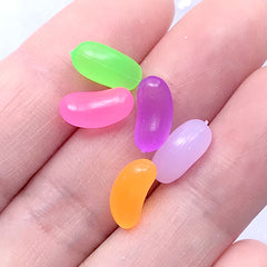 Small Jelly Bean Candy Cabochons | 3D Decoden Pieces | Kawaii Sweet Deco | Fake Food Jewelry DIY (5 pcs / Colorful Mix / 5mm x 11mm)