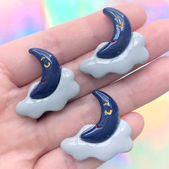 Cloudy Moon Cabochons | Sleeping Moon Embellishments | Kawaii Decoden Phone Case DIY (3 pcs / 28mm x 28mm)