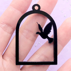 CLEARANCE Dove Open Bezel for UV Resin Filling | Acrylic Bird Cage Charm | Kawaii Craft Supplies (1 piece / Black / 34mm x 49mm / 2 Sided)