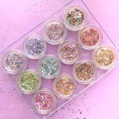 Iridescent Hexagon Confetti Flakes | Aurora Borealis Mermaid Scales | Glittery Rainbow Sprinkles | Holographic Glitter | Kawaii Craft Supplies (Set of 12 AB Colors)