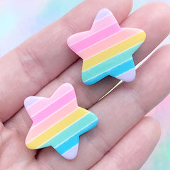 Rainbow Star Resin Cabochons | Kawaii Decoden | Toddler Hair Jewellery Making | Hair Bow Centre (2 pcs / 26mm x 25mm)