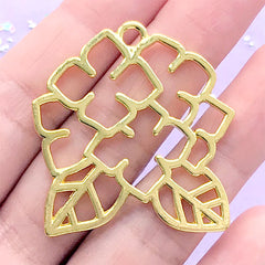 Hydrangea Open Back Bezel Charm | Flower Pendant | Floral Deco Frame | Kawaii UV Resin Craft (1 piece / Gold / 36mm x 38mm)