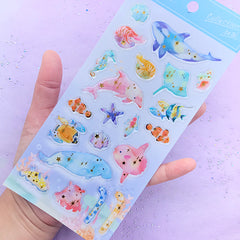 Whale Dolphin Marine Life Stickers | Aquarium Epoxy Stickers | Kawaii Fish PVC Sticker | Cute Animal Embellishments
