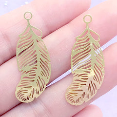Feather Metal Bookmark Charm | Bird Feather Deco Frame for UV Resin Filling | Kawaii Jewelry Supplies (2 pcs / 13mm x 34mm)
