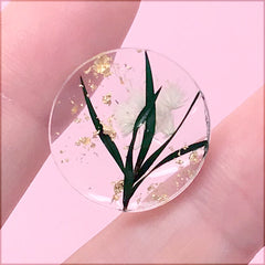 Dried Flower Resin Cabochon with Gold Foil | Round Floral Embellishment | Hair Bow Centre | Resin Jewelry Supplies (1 Piece / 20mm)